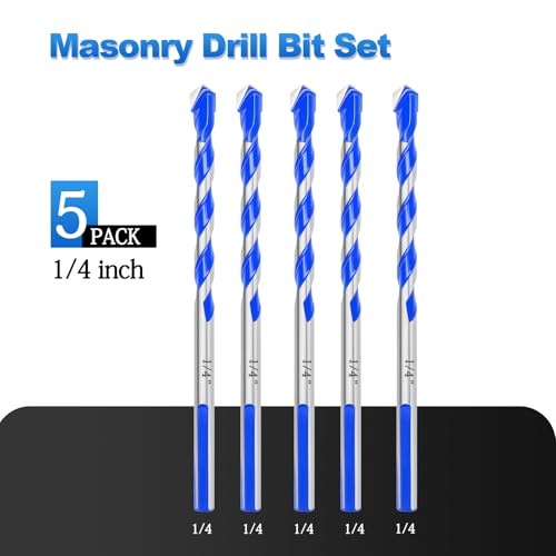 5 Pack 1/4" Masonry Drill Bit Set for Concrete,3 Flat Shank,4" Length - size: 1/4 inch（ 5 Pack ）, style: 3 Flat Shank