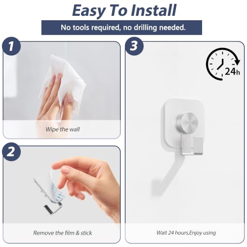 Aikzik 4 Pack Large Heavy Duty Wall Hooks - 26lb Max, Stainless Steel Adhesive Towel Hooks for Hanging Coat, Towel, Robe, Keys, Sticky Shower Hook for Door, Home, Bathroom, Kitchen, Office- Silver - color: Silver