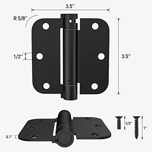 HOSOM Self Closing Door Hinges 3.5 Inch Matte Black Spring Loaded Hinge Adjustable Tension for Interior Door, UL Listed, for Left and Right Hand Door, 5/8'' Radius Corners, 4 Pack - color: Matte Black-5/8'', size: 3.5" 4 Pack