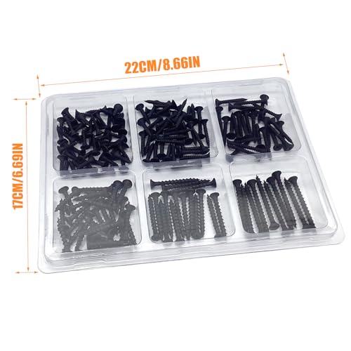 170PCS Wood Screws Assortment Kit, Drywall Screws, Black Wood Screws, Assorted Wood Screws, Flat Head Screws, Screw Assortment, Self-Tapping Screws for Wood, 6 Sizes - size: #6 #8 170PCS