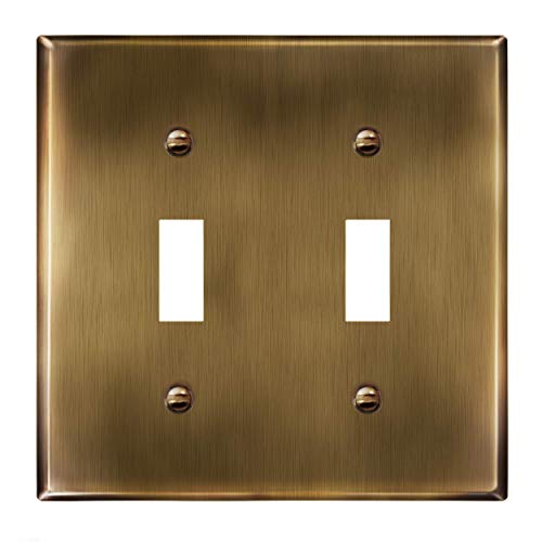 ENERLITES Double Toggle Switch Metal Cover Plate, 2-Gang, Antique Brass - color: Antique Brass, size: Standard Size