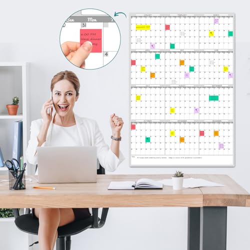 Large Dry Erase Wall Calendar - Blank Undated Yearly Wall Calendar - 38x26 Inches Whiteboard Premium Laminated Planner with 50 Reusable Color Tabs -12-Month Calendar Laminated Office Jumbo (Vertical) - size: 26"x38"Yearly