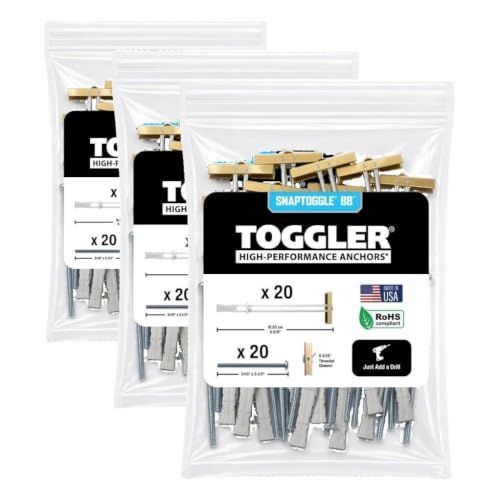 TOGGLER SNAPTOGGLE Drywall Anchor with Included Bolts for 1/4-20 Fastener Size; Holds up to 265 pounds Each in 1/2-in Drywall by TOGGLER (60 Pack) - size: 20 w/ Round Head Bolts (Pack of 3)