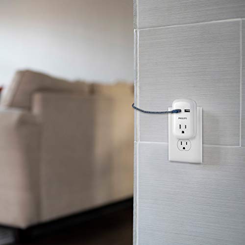 Philips Outlet Extender with 2 USB Ports, 3 Prong Wall Adapter