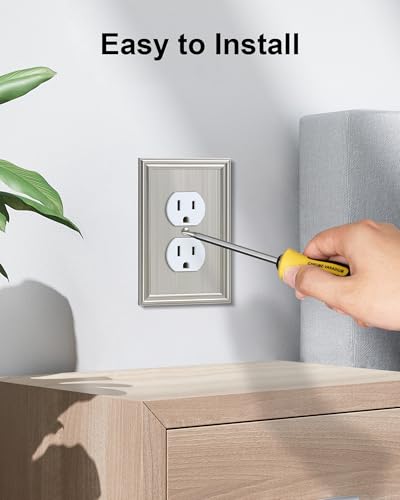 2-Pack Zinc Alloy Single Duplex Outlet Cover Plate, Solid Receptacle Cover - color: Brushed Nickel, size: 1 Duplex 2PK