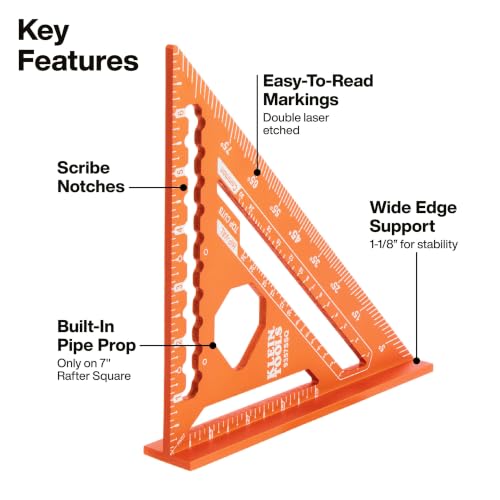 Klein Tools 80211 Rafter Square Set, 2-Piece, 7 and 12-Inch, Rafter Squares, Laser Etched Markings, 1/4-Inch Scribe Notches - size: 2-Piece Rafter Square Set