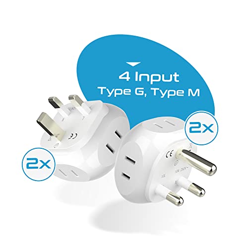 Ceptics South Africa Travel Plug Adapter Set - 4 Input - Ultra Compact - Light Weight - Type M and Type G - USA to Any Type M Countries Such as Botswana, Namibia - 4 Pack (PT-7-10L-4PK),White - size: 4 Pack, style: Type G, M - South Africa set