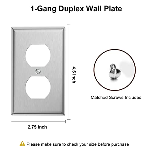 10-Pack Single Duplex Wall Switch Plate Outlet Cover - Stainless Steel Decorator Receptacle Outlet Plate Covers - Brushed Finish - Silver - size: 10 Pack
