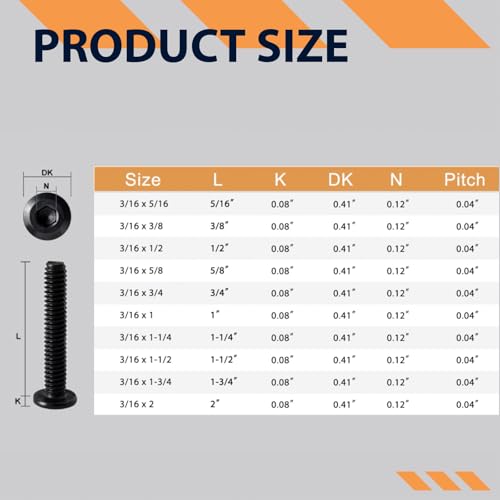 3/16-24 x 1" (30 Pack) Flat Head Hex Socket Cap Screws Bolts, Black Oxide 304 Stainless Steel 18-8, Hex Drive, Fully Machine Thread Furniture Bolts, with Hex Spanner - size: 3/16-24 x 1"