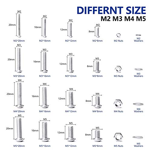 NINDEJIN 880 PCS M2 M3 M4 M5 Hex Socket Button Head Screws Bolts Nuts Kit - size: 880 Hex Round Head Socket Screws Nuts