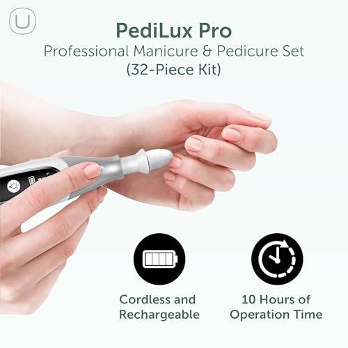 PediLux Pro Professional Manicure Pedicure Kit, Cordless Electric Nail File Drill Set, Thick Toenail Grinder, Toe Nail Dremel Tools, Filer, Buffer, Sander, Remove Cuticles, Callus for Men & Women - style: White