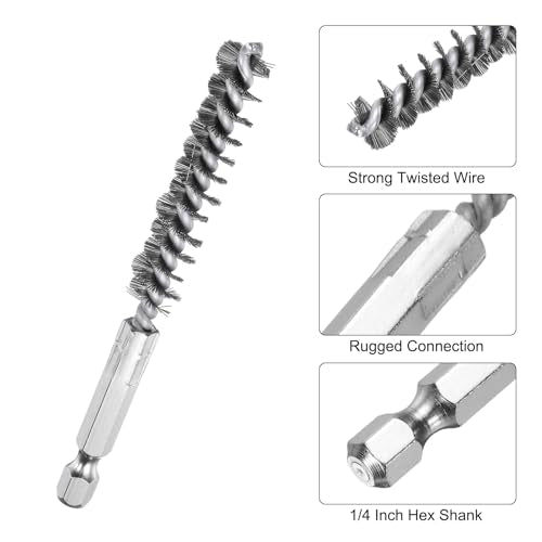 HARFINGTON 6Pcs Stainless Steel Bore Brush 10mm Dia 4" Long Cleaning Twisted Wire Brush with Handle 1/4" Hex Shank for Tubes, Ports, Bearings - size: 10mm