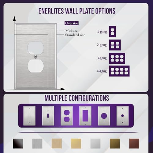 ENERLITES Duplex Receptacle Jumbo Metal Wall Plate, Oversize 1-Gang, Silver - color: Stainless Steel, size: Over-Size