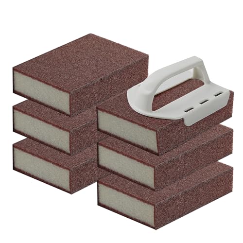 6 Pack Magic Carborundum Sponge with 1 Handle Rust Scrubber for Cookware - size: 6pcs