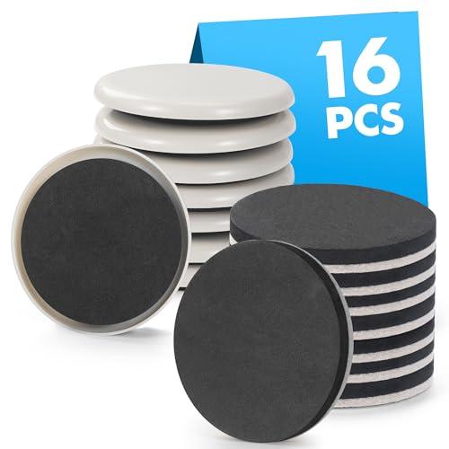16-Pack Furniture Sliders for Hardwood Floors & Carpet, Save 80% Effort Safely and Easily, The Glide Tool Set for Heavy Furniture and Appliances, Reusable Moving Pads (8 Plastic & 8 Felt, 3.5" Slider)