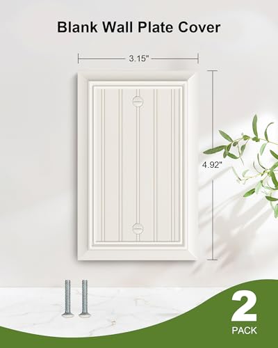 2-Pack Classic Beadboard Natural Bamboo Fiber Single Blank Wall Plate - color: Light Almond, size: 1 Blank 2PK