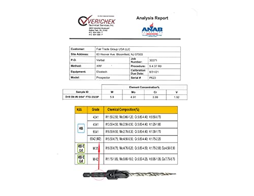 FTG USA #6 (9/64") Wood Countersink Drill Bit w/ 1 Repl. Bit & Hex Key - size: #6, style: Single + 1 Bit