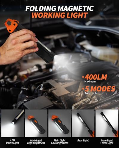 LED Work Light, Foldable Magnetic Work Light,Mechanic Light with 180°Rotate - color: Orangey