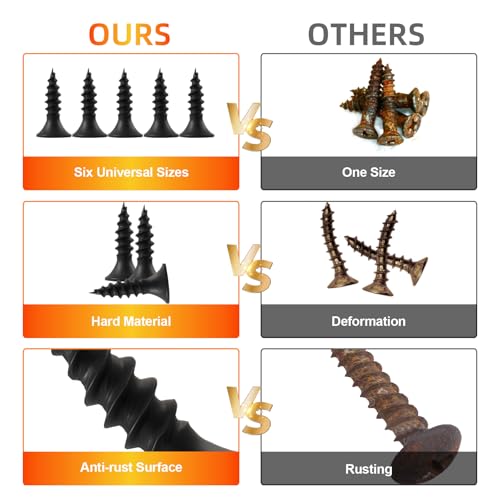 Black Wood Screws 163PCS #6x1/2 Flat Head Self-Tapping - color: Black 163 pcs