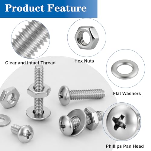 570Pcs Phillips Pan Head Nuts and Bolts Assortment Kit#6-32#8-32#10-24 - size: SS #6#8#10 570PCS