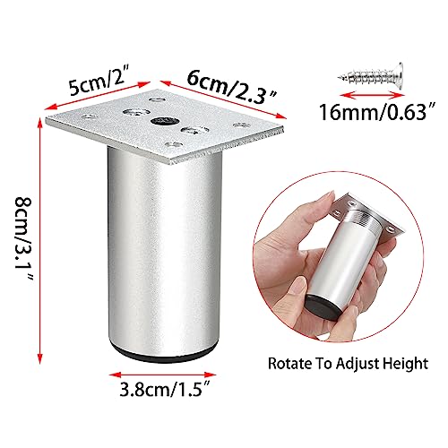 Sumnacon 4PCS Aluminium Alloy Furniture Legs, Round Adjustable Feet, 3 Inch - color: Silver, size: 3 Inch Height
