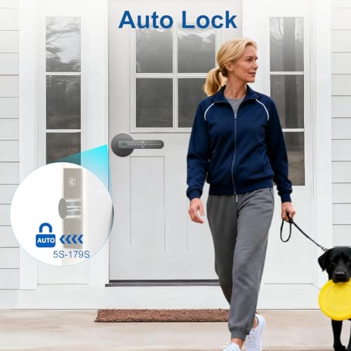 BIWIBON Fingerprint Door Lock – Fingerprint Door Knob with 5 Unlock Options, Anti-Peep Code, Adjustable Auto-Lock, Inside Lock, for Home, Office, Apartment, Bedroom – Black - color: Black 03