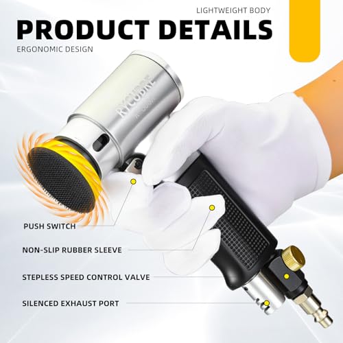 3 Inch Orbital Sander, Air Sander with 1/2/3 Inch Sanding Pads - 60PCS Sandpapers Included, Mini DA Sander for Woodworking, Car Polishing, DIY Projects (1/4 inch Air Inlet)