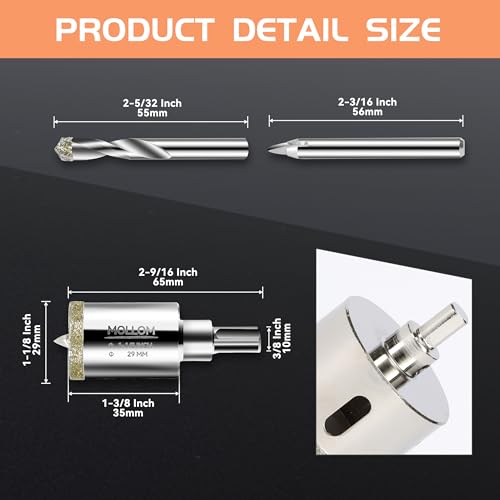 MOLLOM 1-1/8" (29mm) Diamond Hole Saw with 2 Pilot Drill Bit - size: 29mm | 1-1/8", style: Single Pack