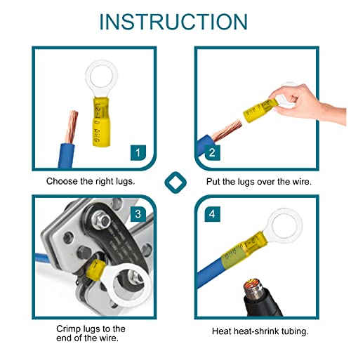 120 PCS Heat Shrink Wire Connectors,12-10 awg Ring Terminals Kit - color: 12-10 AWG