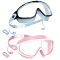 Aegend New Kids 2 Pack Wide View Swim Goggles, Anti-Fog/UV No Leak Goggles with Ear Plugs Kids 3-14 - color: Pink & Light Blue