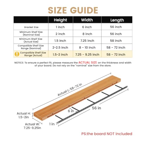 2pcs Floating Shelf Bracket Heavy Duty,Decorative Floating Shelf Hardware Hidden Black Metal Fireplace Mantel Brackets (56"X6"X1.0" with Tools) - size: 56"X6"X1.0"