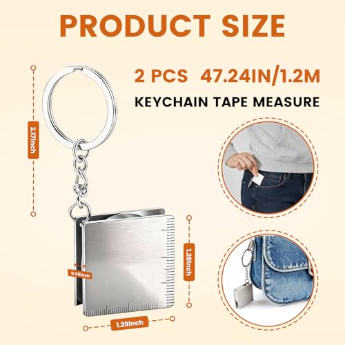 2 Pack Mini Keychain Tape Measure, 1.2m Retractable Measuring Tape | Dual Inch & Metric Scale, Pocket Portable, Metal Tape, Great for Sewing, DIY & Party Favors