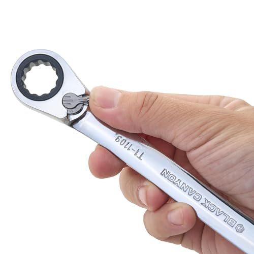 BLACK CANYON 5/8 Inch Ratchet Combination Wrench, 12-Point Box End & Hex Opening, Polished Steel Ratcheting Wrench with SAE & Metric Sizes - size: 5/8 Inch, style: Inch