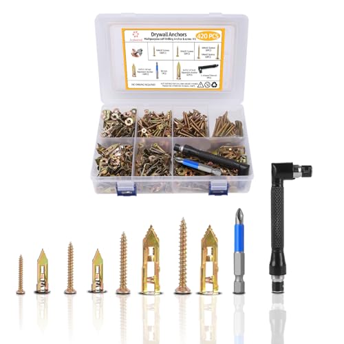 Jyphorixal 420Pcs Self Drilling Drywall Anchors with Screws Kit,Zinc Plated Steel,4 Sizes Expansion Screws and 2 Sizes Wall Anchors,No Drill Dry Wall Anchors and Screws Kit - size: 420Pcs 6Size kit