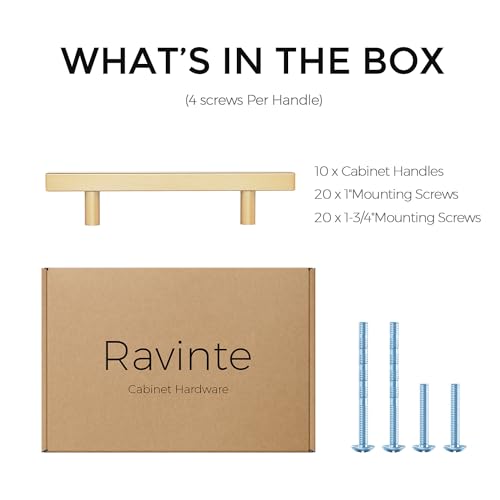 Ravinte Champagne Gold Handles Square Cabinet Hardware 4 Inch 10 Pack - size: 4" Hole Center