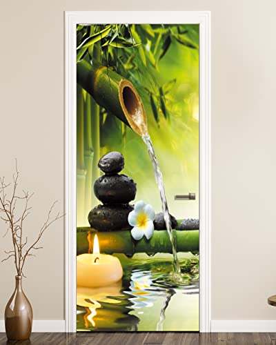 FLFK Door Mural Sticker - Zen,Peel and Stick,Combined Size 30.3"x78.7",Split into 2 Pieces - color: Mt1155, size: 30.3"x78.7"