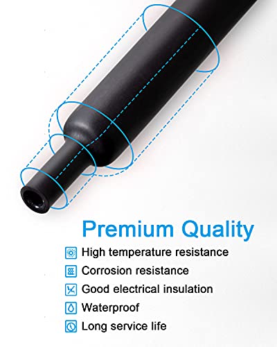 300pcs 3:1 Heat Shrink Tubing, Marine Dual Wall Adhesive, Black - size: Ratio 3:1