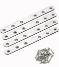 4 Pack Flat Mending Plate for Wood, Stainless Steel Straight Brackets Flat Repair Fixing Wood Brace Joining Plates Connector with Fixing Screws (4, One line shape8in) - size: One Line Shape 8 in