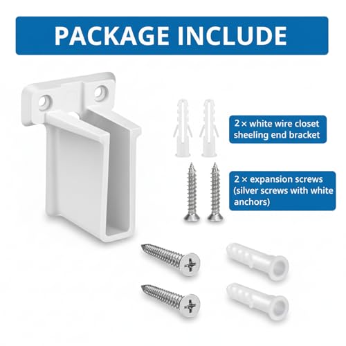 2 Pcs White Plastic Wire End Shelf Brackets，Wall Mount Closet Brackets