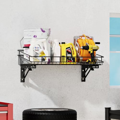 ULIBERMAGNET Large Folding Garage Shelf,Heavy Duty Wire Basket Storage Shelving,400LB Wall Mounted Storage DIY Folding Utility Racks for Garage, Office, Basement, Closet, Kitchen, Laundry - size: 400LB Folding Storage Baskets