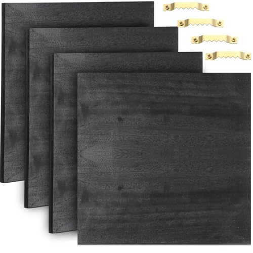 DoubleFill 4 Pcs Washed Blank Wooden Signs, 12 x 12 x 0.6 Inch Blank Signs for Crafts, Rustic Wood Canvas, Wooden Plaque, Wood Planks for Crafting Wall DIY Projects Gift Making (Black) - color: Black