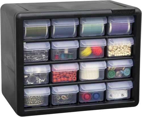 Akro-Mils 16-Drawer Plastic Storage Cabinet, 10.5"W x 6.5"D x 8.5"H, Black - color: Black, size: 16 Drawer, style: 1 Pack