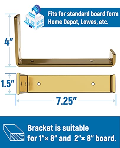 LEOPO 8 inch Shelf Bracket for DIY Floating Shelf, 1/5 inch Thick Heavy Duty Bracket, 6 Pack, Golden