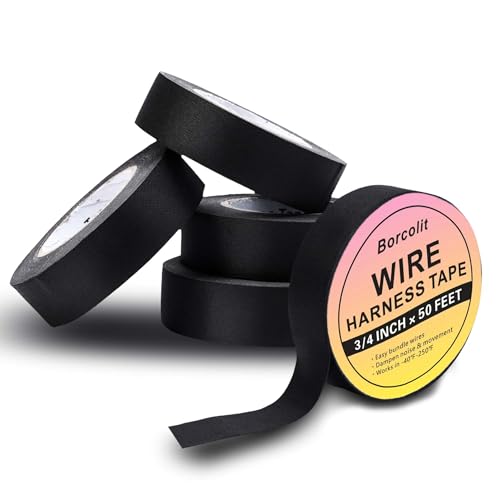 High Temp Self-Adhesive Wiring Harness Tape Durable Automotive Electrical Protection Tape Noise Damping Easy Application 3/4" x 50 ft 5 Rolls（19 mm x 15 m） - size: 3/4 in x 50 ft（5 Rolls）, style: 0.15mm-Thickness