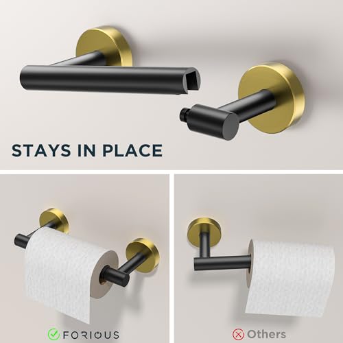 FORIOUS Toilet Paper Holder and Towel Ring Set, Bathroom Accessories Set - color: Matte Black & Brushed Gold