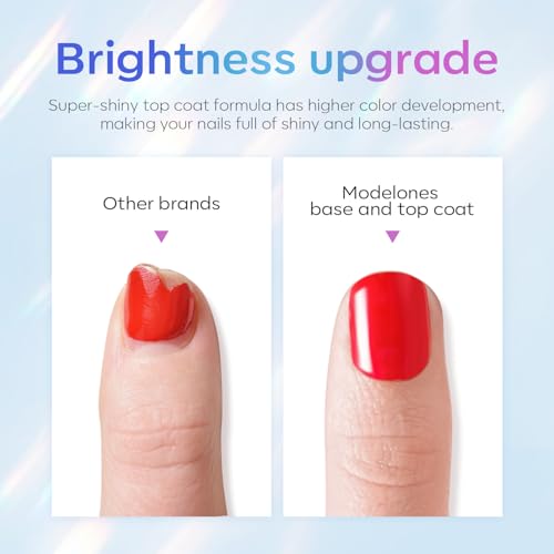 modelones Gel Top Base Coat Set 15ml 2026 Upgrade No Wipe Super Shine - color: Base Top Coat Set Clear