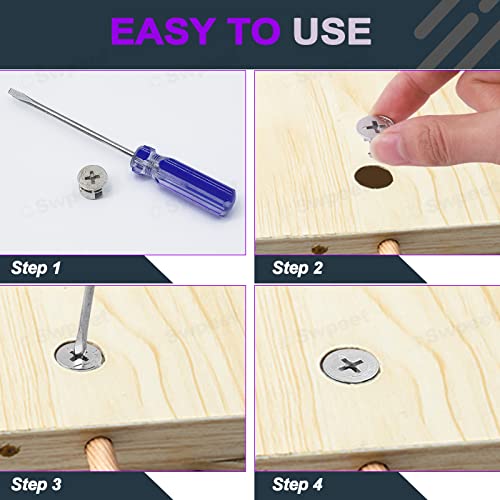 Swpeet 100Pcs 4 Sizes 3 in 1 Furniture Connecting Cam Lock Fittings Assortment Kit, Fastener Cabinet Connectors Hardware Bolts Furniture Connecting Lock Nut for Closets Bed Furniture Connecting
