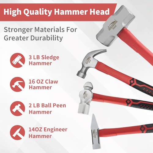 7-Piece Hammer Set, Claw, Ball Peen, Sledge and Rubber Mallet - color: Hammer Set 7 Pcs
