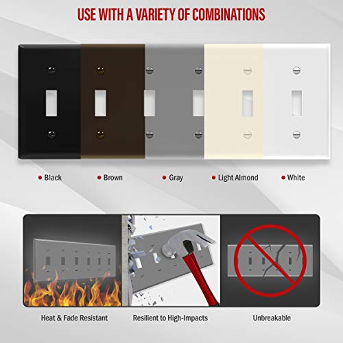 ENERLITES Mid-Size 6-Gang Toggle Light Switch Cover Plate, 1 Pack, Gray - color: Gray, size: Mid-Size
