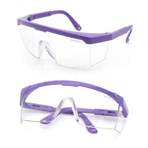 UKNOW Safety Glasses 2 Pack - Anti Fog Safety Goggles ANSI Z87.1 - Adjustable Protective Eyewear - Clear Lens Lab Goggles - color: Purple